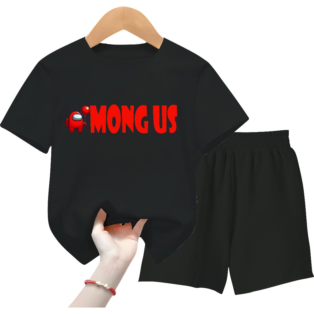 KAOS AMONG US ANAK/SETELAN ANAK AMONG US DENGAN CELANA PENDEK HITAM