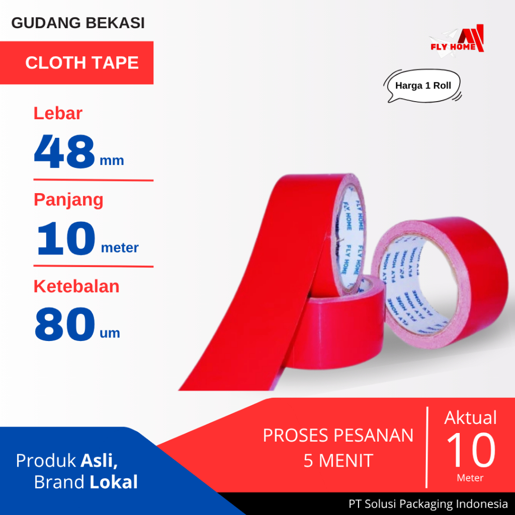 

FLYHOME 1Roll Lakban Jilid/Kain Merah 48x10M 2inchi Cloth Tape 10 meter