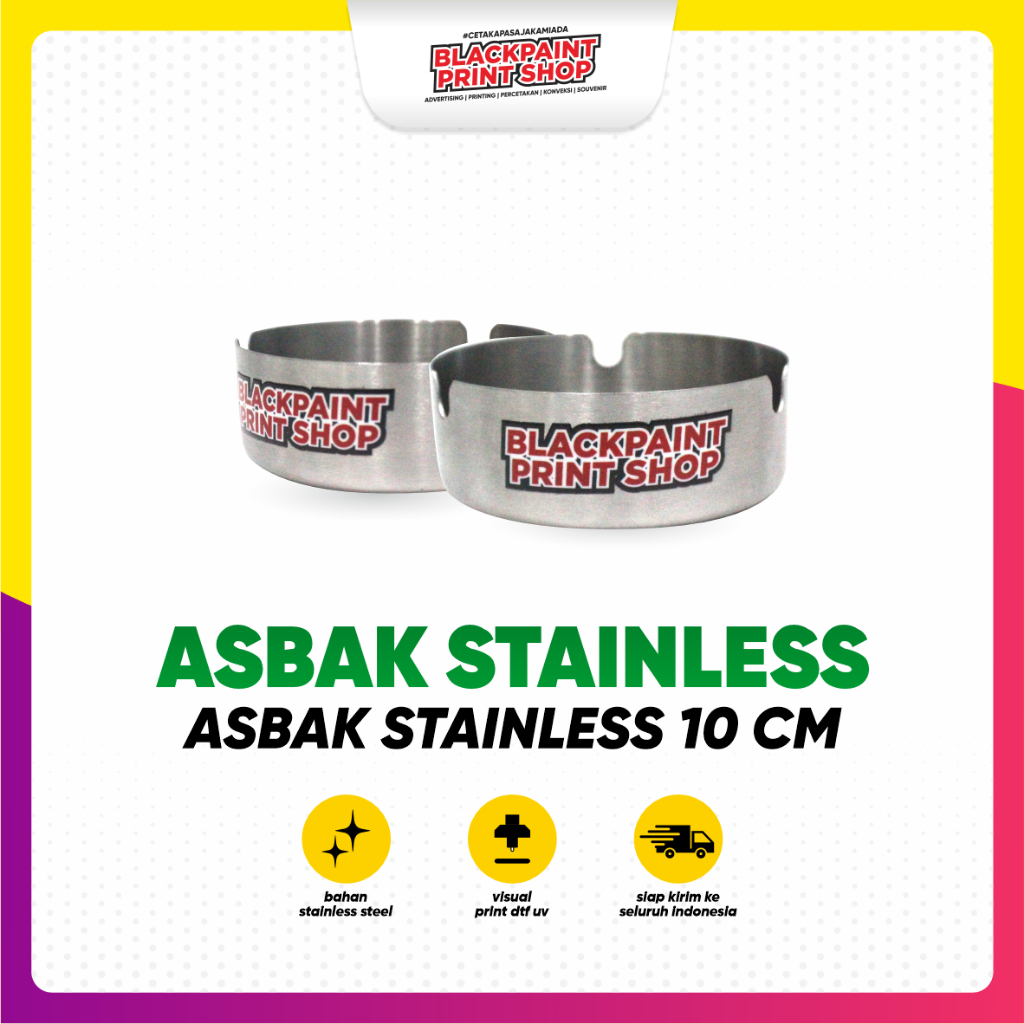 Asbak Sablon / Asbak Custom / Asbak Stainless 10 CM  + Stiker DTF UV ( Free Desain)