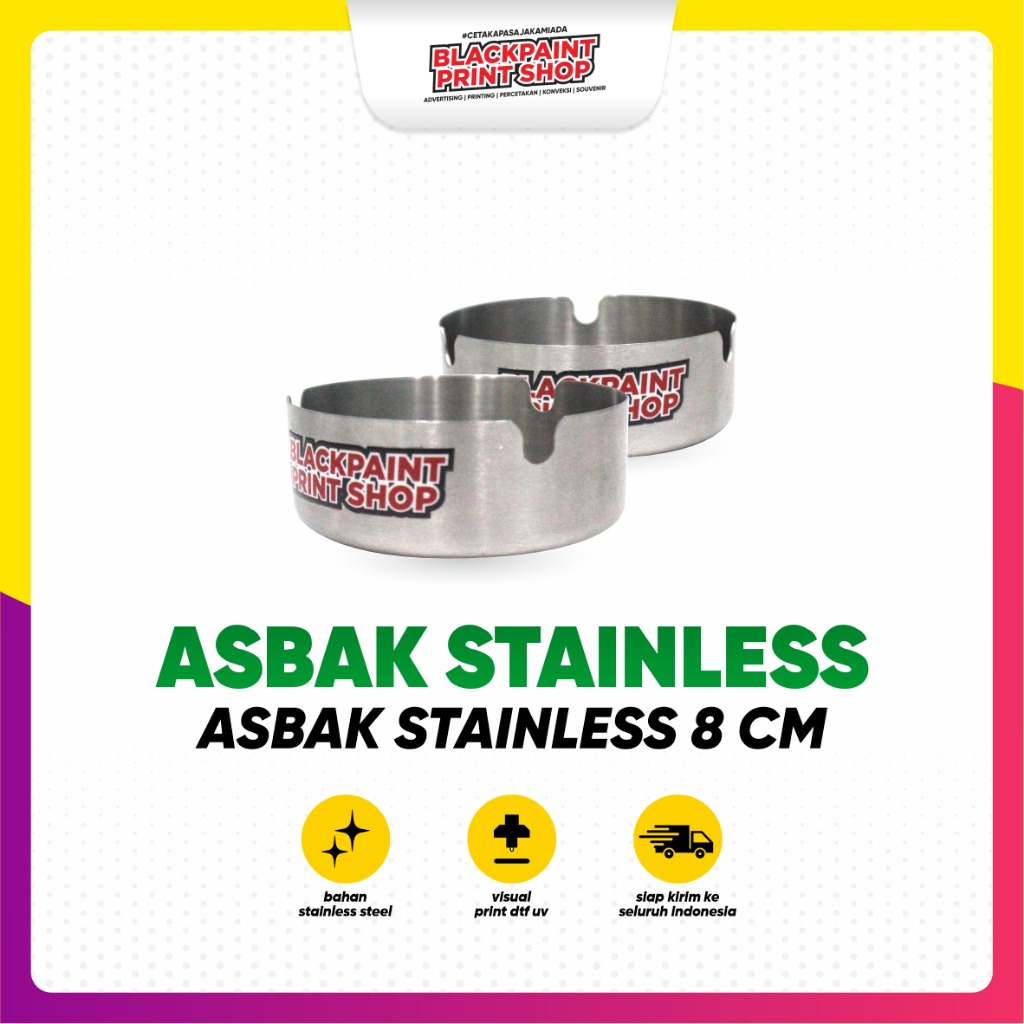 Asbak Sablon / Asbak Custom / Asbak Stainless 8 CM + Stiker DTF UV ( Free Desain)