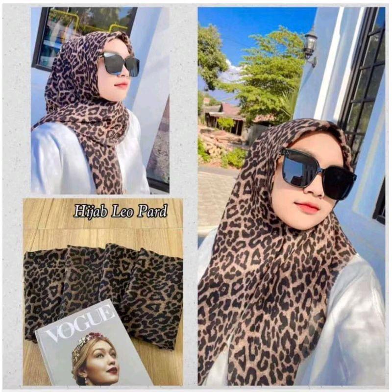Hijab Segiempat Leopard Pollycotton Jilbab Segi Empat Motif Macan Square 110*110cm Kerudung Polycott