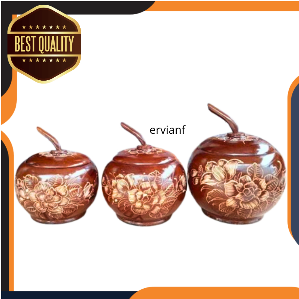 Toples kayu jati 1set isi 3pcs / toples permen kayu jati / toples bentuk apel