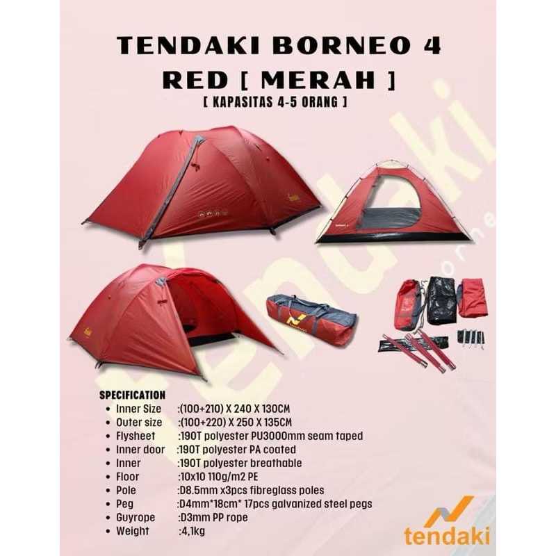 TENDA CAMPING BORNEO 4 ORANG TENDAKI 4 - 5 ORANG PU 3000 MM DOUBLE LAYER