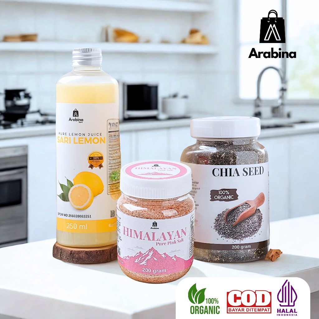 

Arabina Paket Diet Gachimon Sari Lemon Chia Seed Garam Himalaya 100% Original Organik