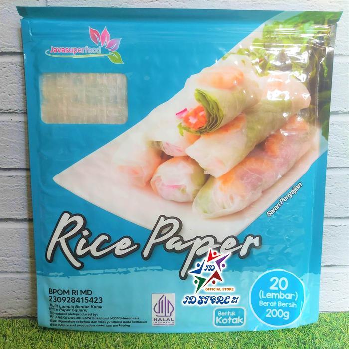 

Rice Paper KOTAK "Java Superfood " 20-10 lbr - 22x22cm Kulit Lumpia Vietnam - Vietnamese Spring Roll - kering,(tahan 1 bulan diudara luar)