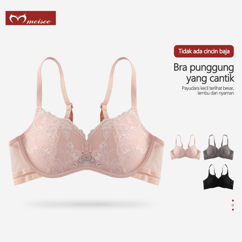 MEISEE Bra Seamless Bra Wanita Renda Tanpa Kawat Bra untuk payudara besar