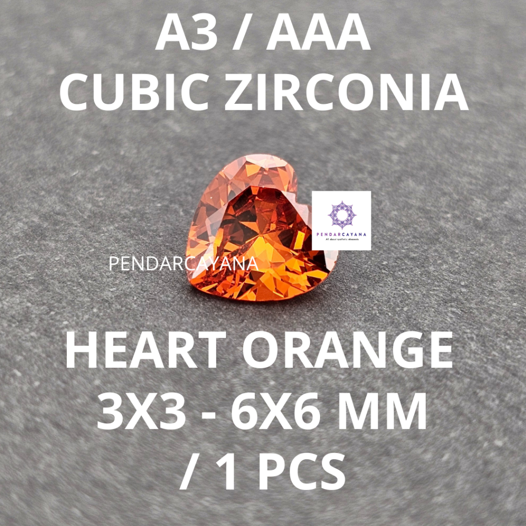 CUBIC ZIRCONIA A3 / AAA 3X3 - 6X6 MM HEART ORANGE / 1 PCS