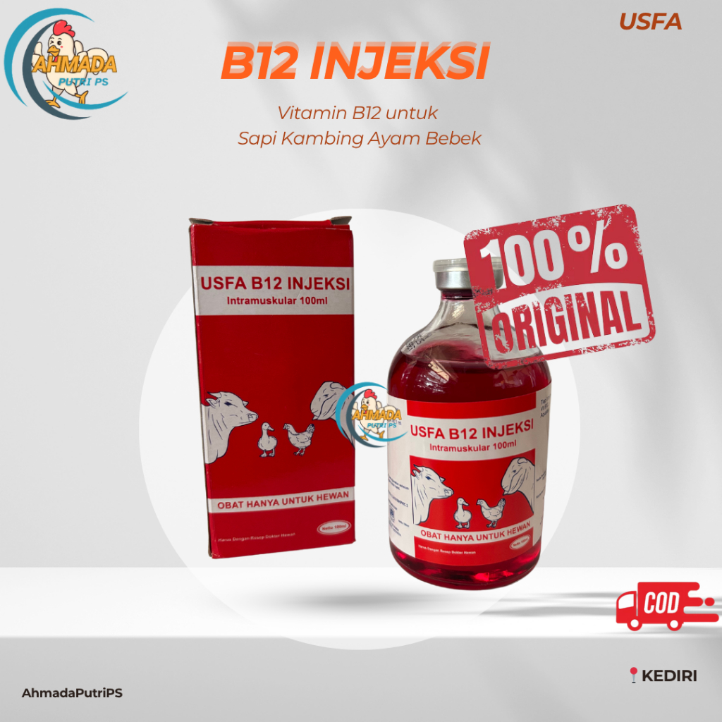 VITAMIN B12 100 ML USFA - Vitamin b12 Injeksi untuk hewan Sapi kambing Domba Babi dll