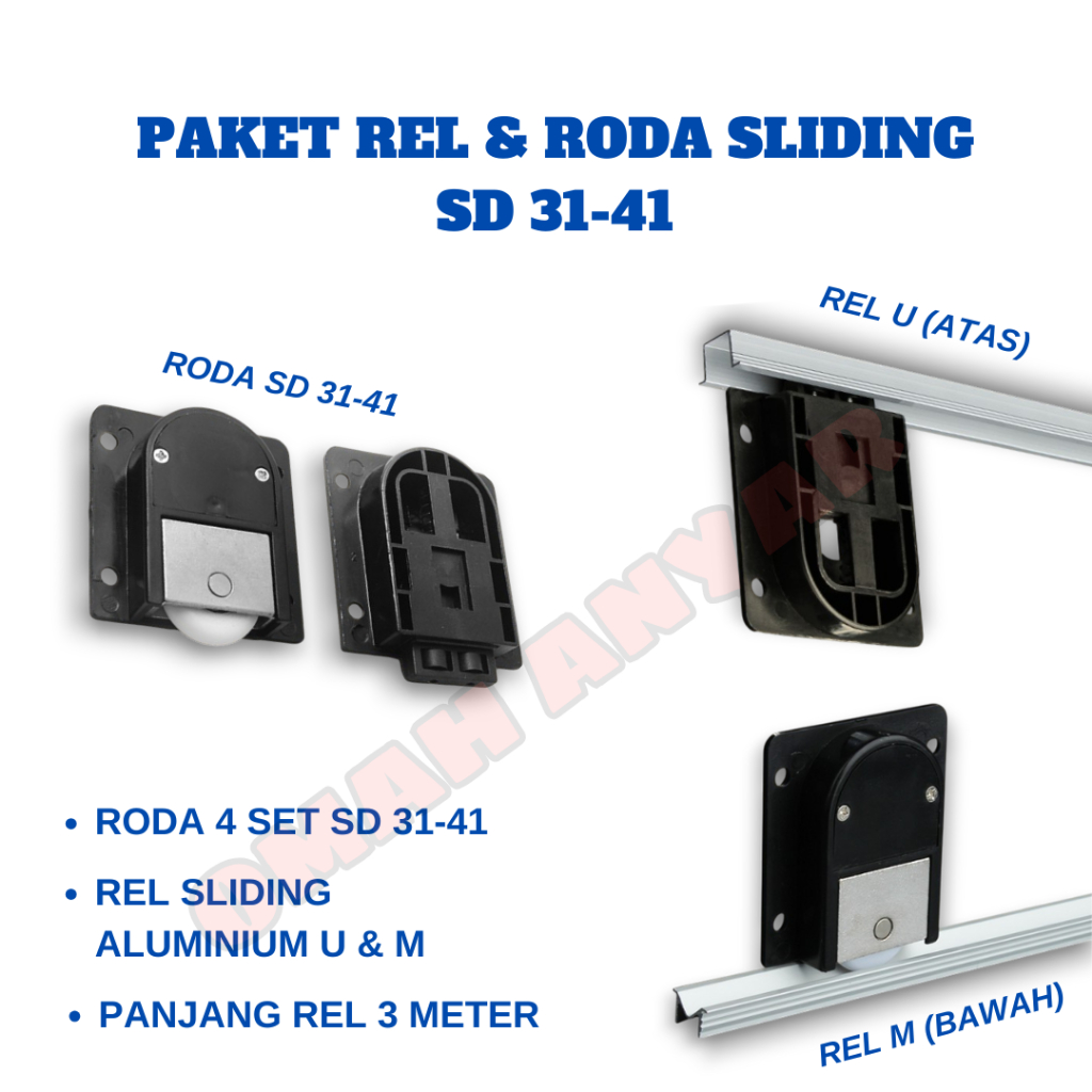 (POTONG JADI 2) Paket Rel Roda Sliding Lemari Huben SD-31 41