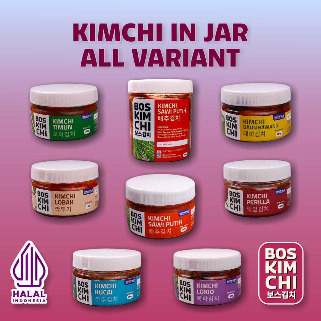

Kimchi in Jar Boskimchi | Kimchi Kemasan Toples All Variant Sawi Lobak Timun Daun Bawang Lokio Kucai Perilla