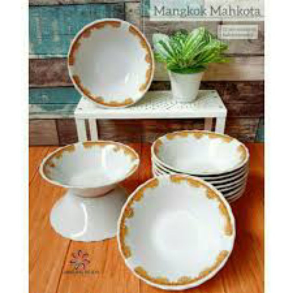 (hanya pengiriman jabodetabek) Mangkok Mahkota/Mangkok Keramik Motif Mahkota Kuning 7 Inch 1/2 Lusin