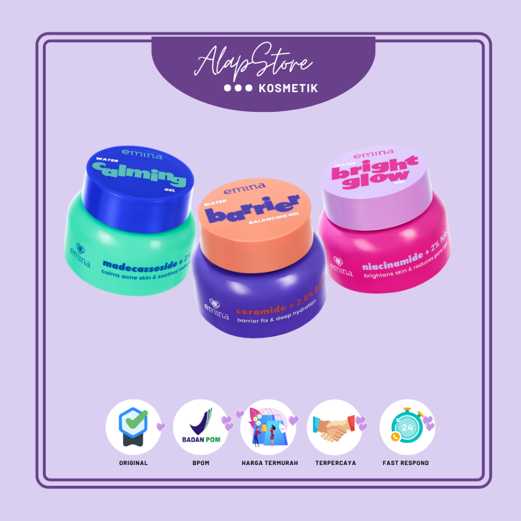 Emina Water Gel Moisturizer |Water Barrier Balancing Gel | Water Bright Glow Gel | Water Calming Gel