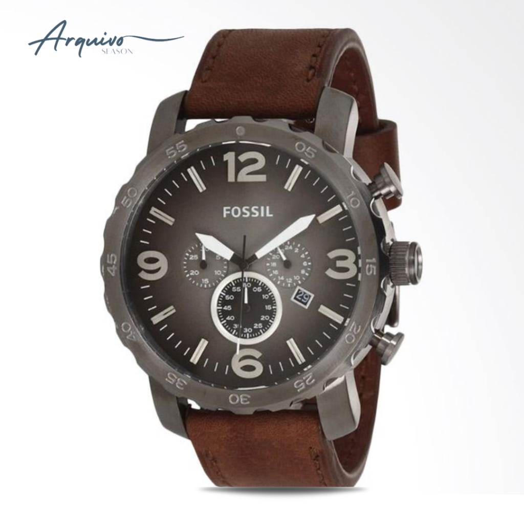 Jam Tangan Fossil Pria Nate Chronograph Kulit Sporty Casual Original JR1424
