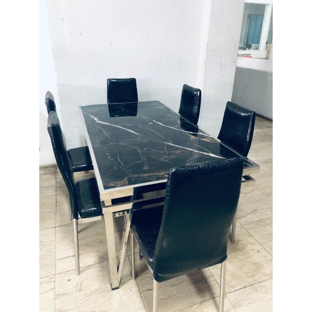 Meja makan granit 6 kursi