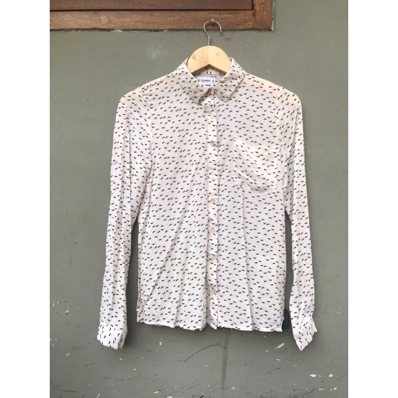 preloved PULL & BEAR ORIGINAL-preloved kemeja motif-preloved kemeja branded-preloved atasan wanita-p