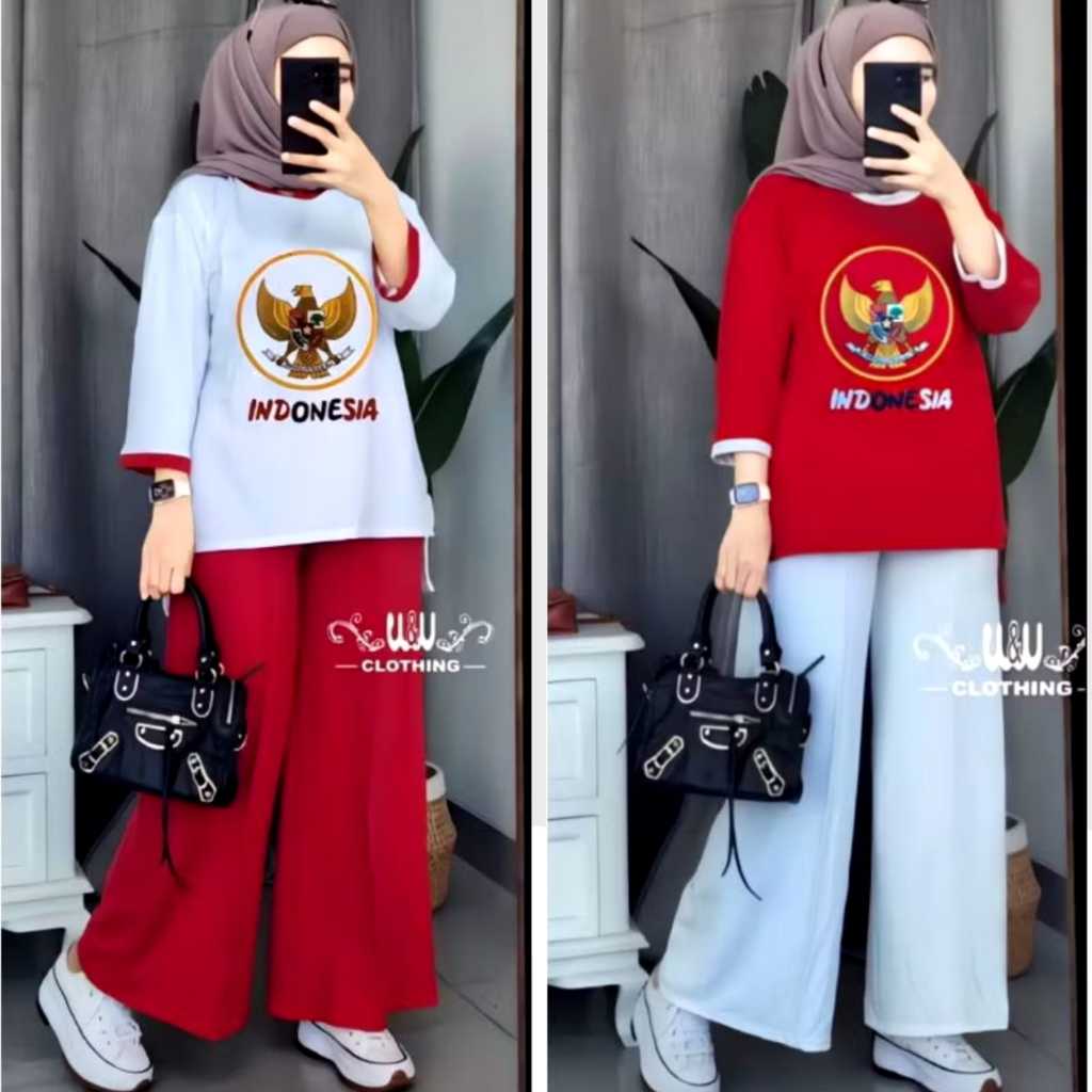 SETELAN MERAH PUTIH GARDA SET AGUSTUSAS MERDEKA / SEET - BAJU SERAGAM SENAM  MERAH PUTIH CRINKLE WAN