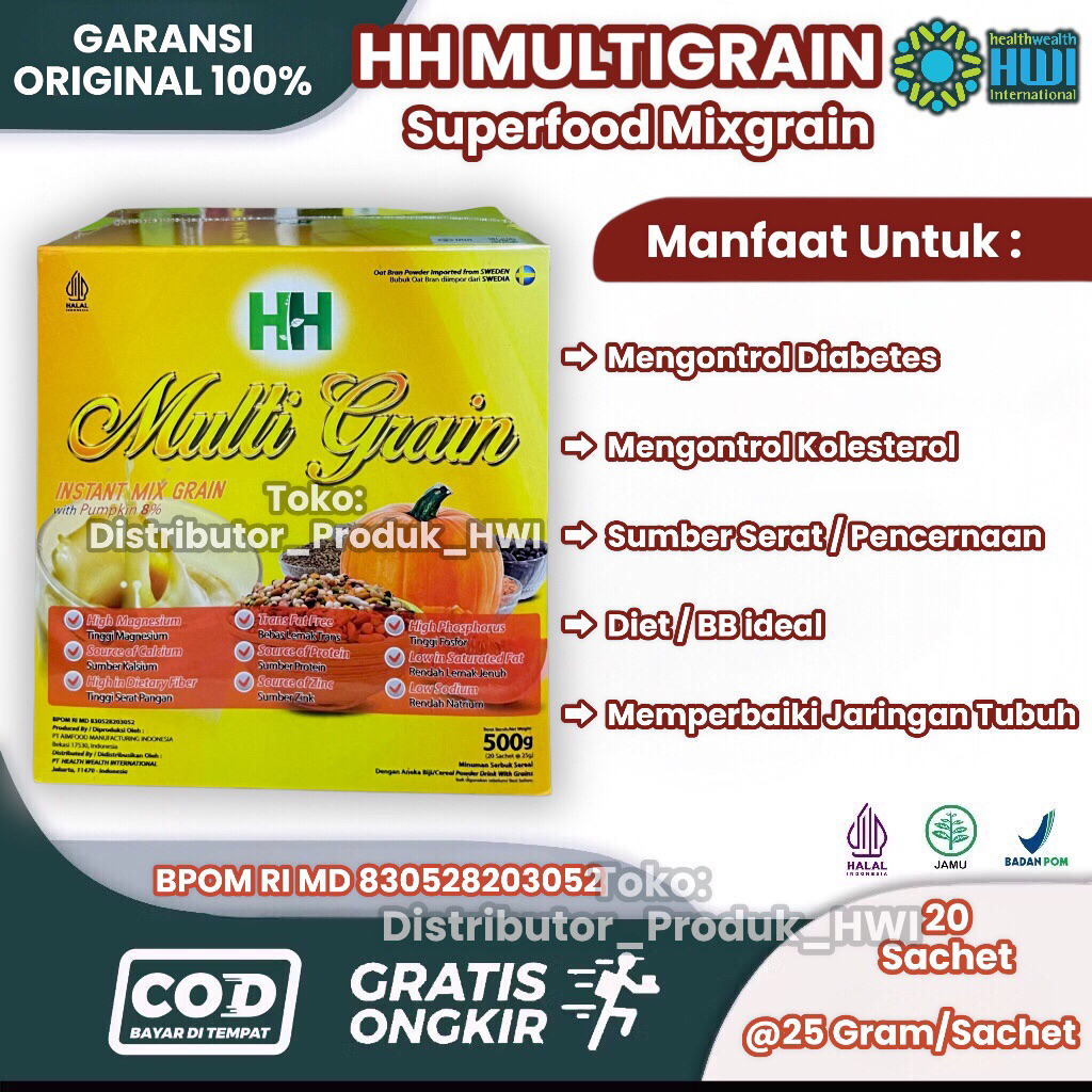 

HH MULTIGRAIN HWI Original 100% isi 500 Gram Superfood sereal labu kuning Mganik metafiber