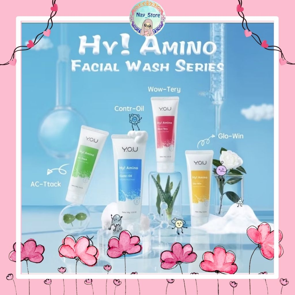 FACIAL FOAM  Y.O.U SERIES I HY AMINO I ANTI ACNE I GLOW I OIL-CONTR I HYDRAT I ANT-BAKTR I BPOM