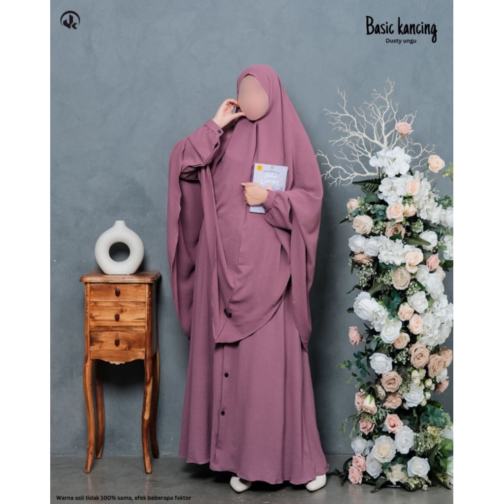 UKHIJAB- Gamis basic kancing full set khimar cadar crinkle