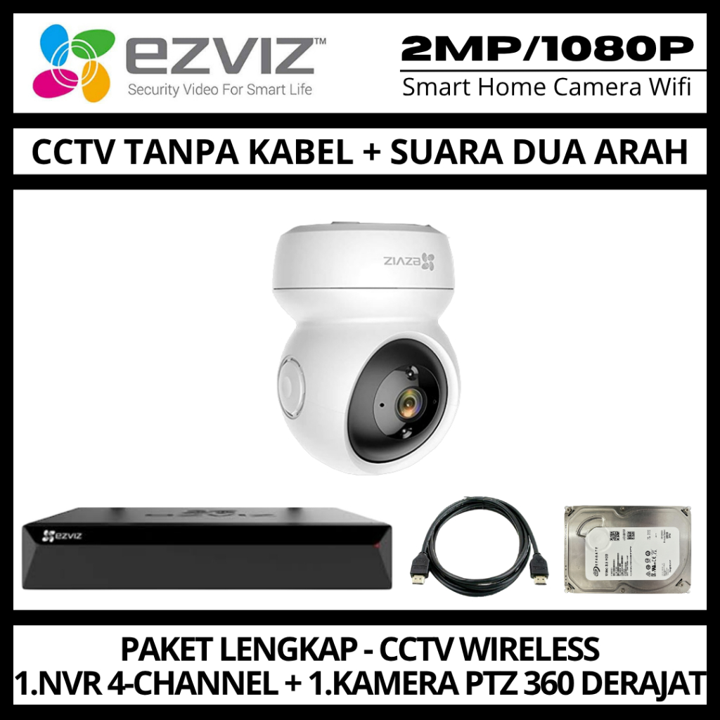 Paket CCTV EZVIZ 2MP 4 Channel 1 Kamera CCTV WIFI Camera Wireless Kamera Wifi