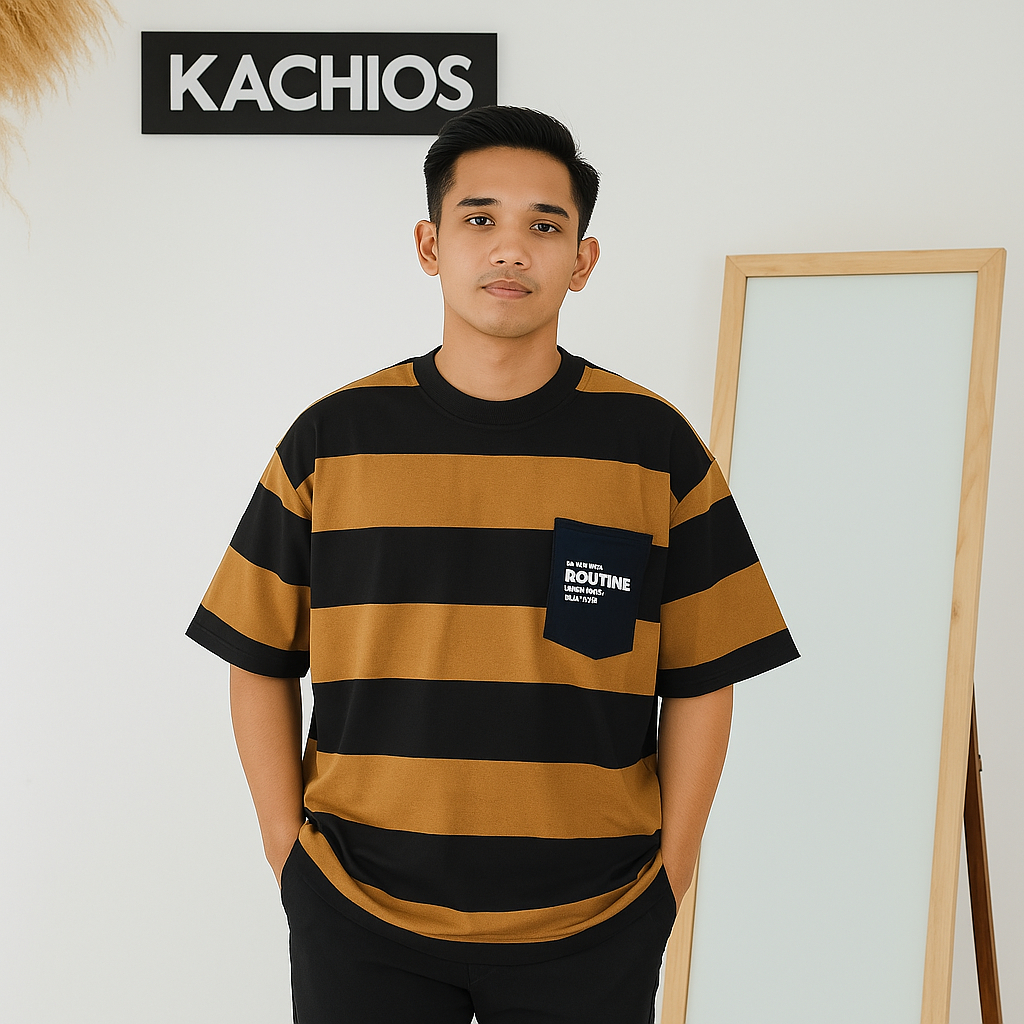 T-shirt Kaos Distro Oversize Cotton Combed 24s Kachios L XL Strip Salur