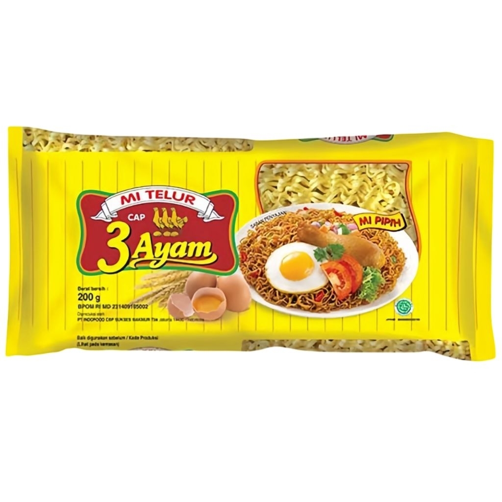 

[Mie] Mi Telur Kuning Cap 3 Ayam - Mie Pipih Kering | Kemasan 200gr
