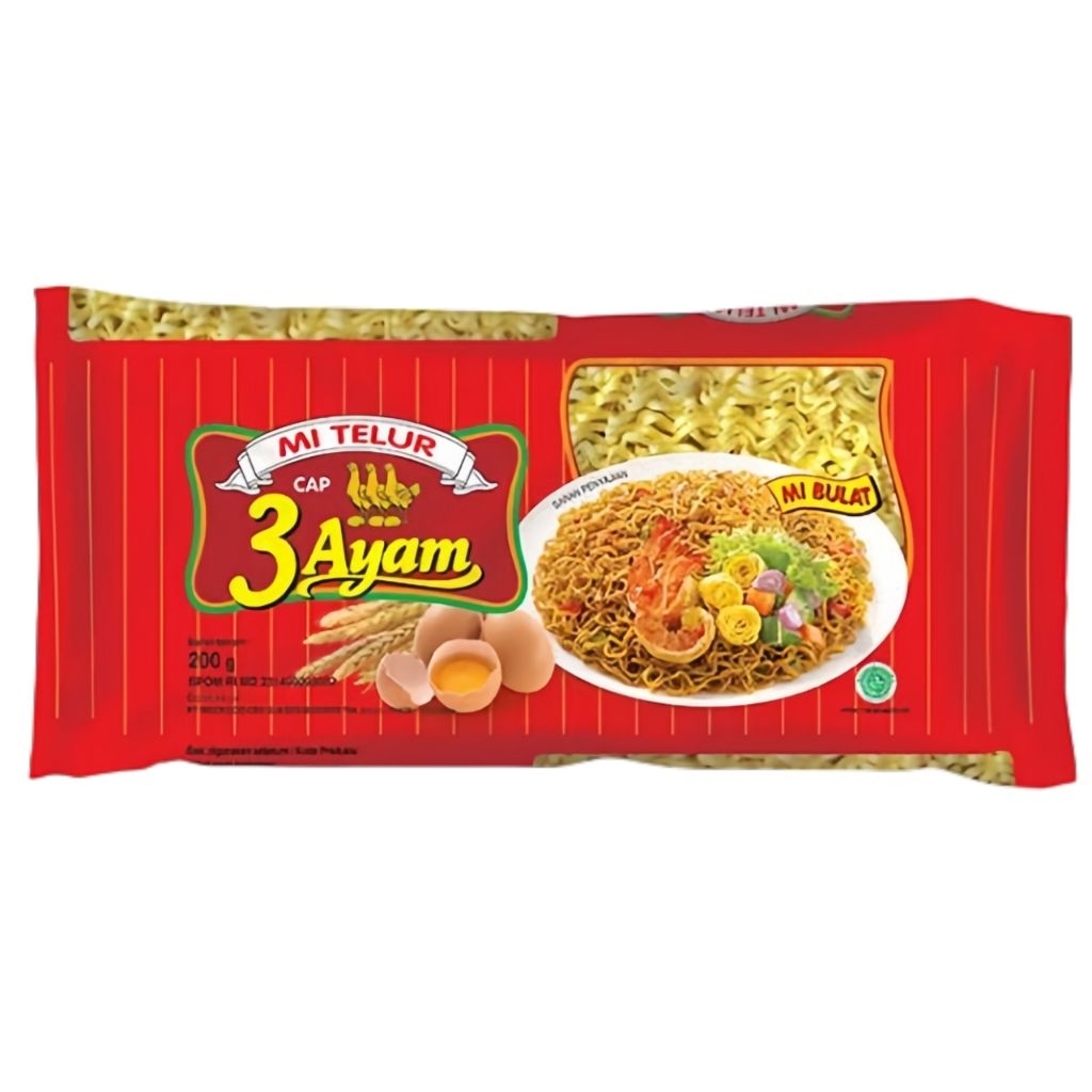 

[Mie] Mi Telur Merah Cap 3 Ayam - Mie Bulat Kering | Kemasan 200gr