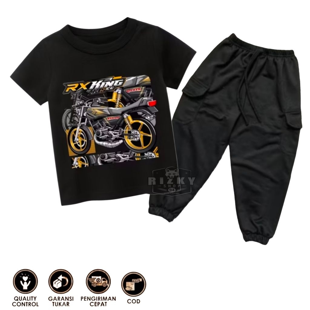 Baju Setelan Anak Laki laki Motor katun Sablon