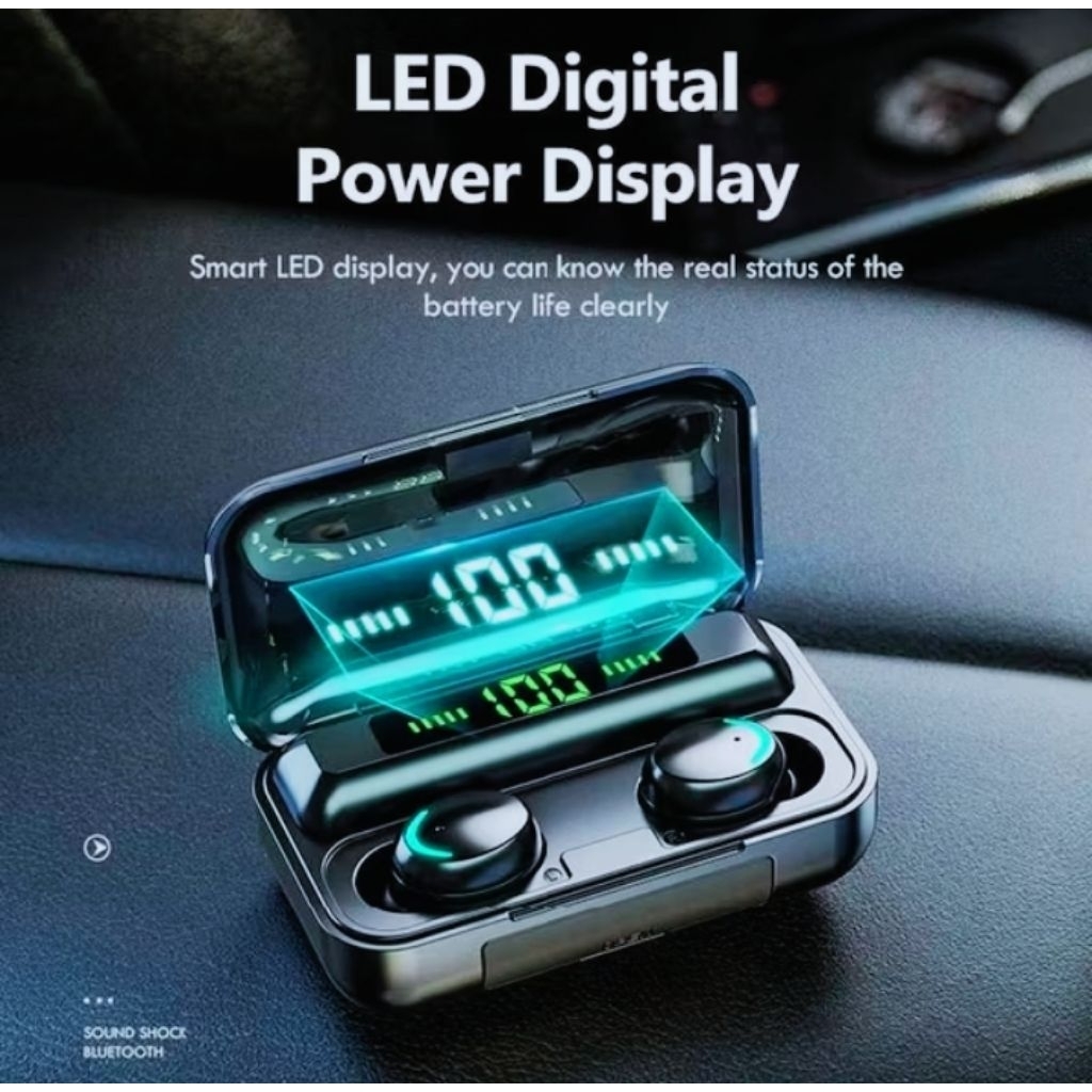 earphone Bluetooth (100%ORIGINAL)  TWS F9-5 LED Smart Display with Powerbank