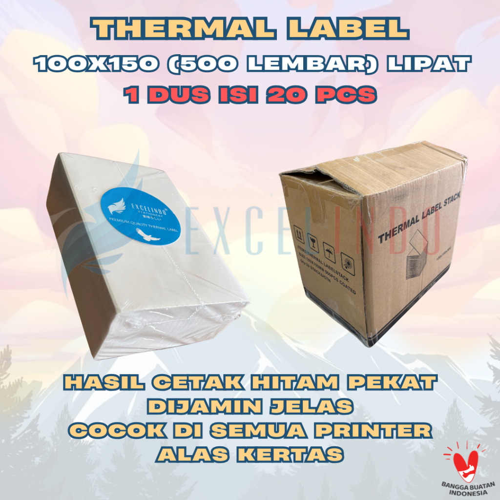 

(1 DUS/ISI 20 PCS) GROSIR EXCELINDO Thermal Label LIPAT / Thermal Sticker alas kertas resi online shop 100x150mm isi 500 lembar