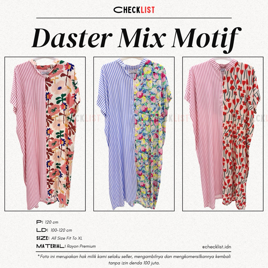 Daster Wanita Motif Kombinasi / Mix Motif — Daster Modern Premium, Kekinian, Aesthetic, Motif Unik, 