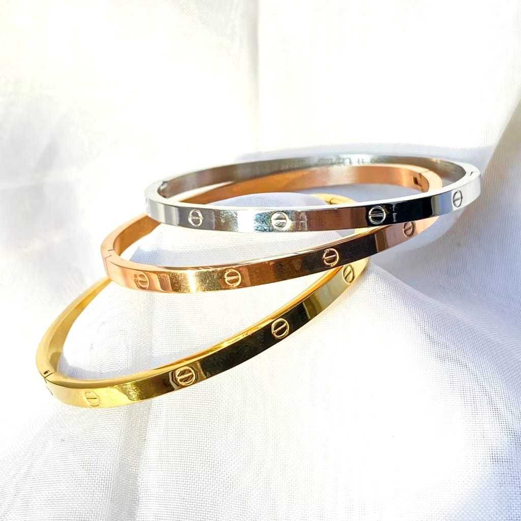 Gelang Oval Titanium Model Polos Terbaru Wanita Bukaan Samping - Satuan
