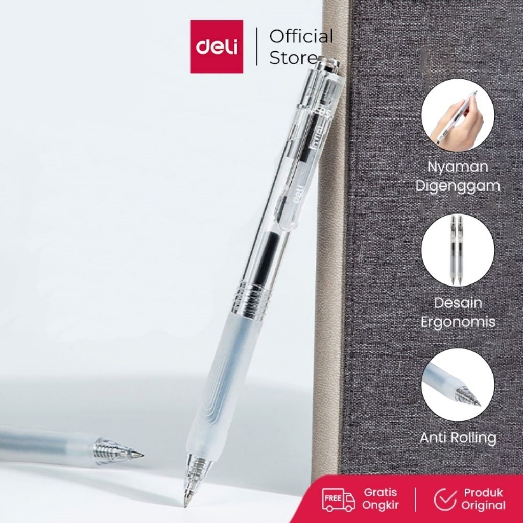 

DELI GEL PEN RETRACTABLE A575 / PULPEN GEL TINTA HITAM 0.5MM / PENA CETEK 0.5 MM