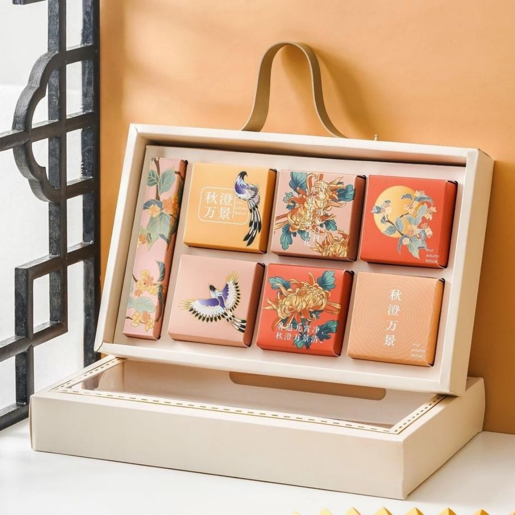 

FLOWER CREAM WINDOW - Kotak mooncake 75-125gr isi 6 box packaging mid autumn dus kue bulan 100gr