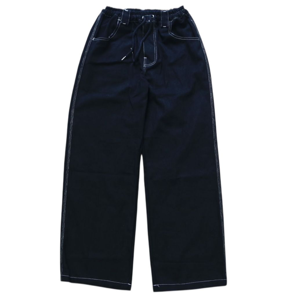 Celana Panjang Baggy Polos Hitam Non Merek Twill 12oz dengan Pinggang Karet dan Desain Basic Balon R