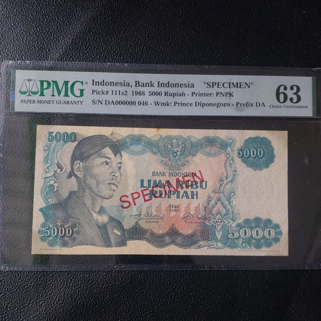 Uang kuno SPECIMEN 5000 Rupiah seri Sudirman.