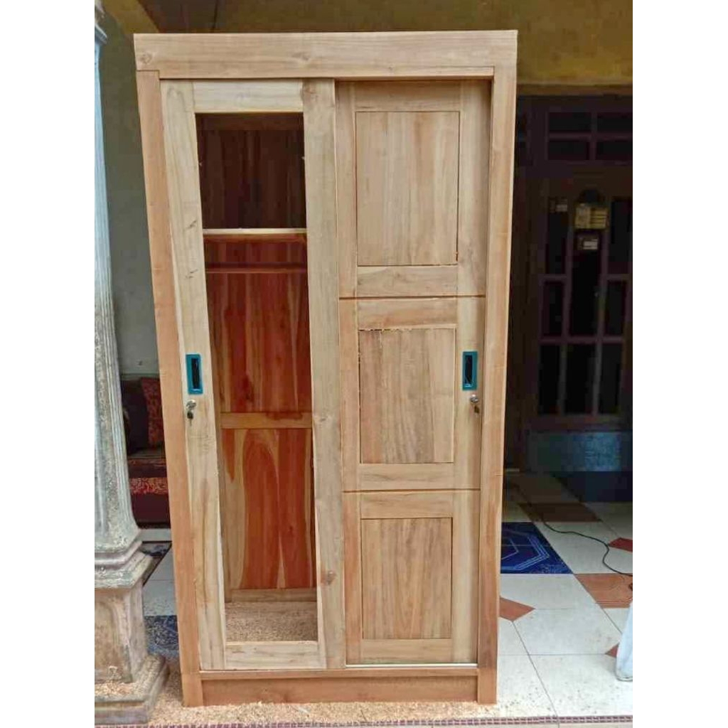 Lemari sliding pintu 2 jati minimalis