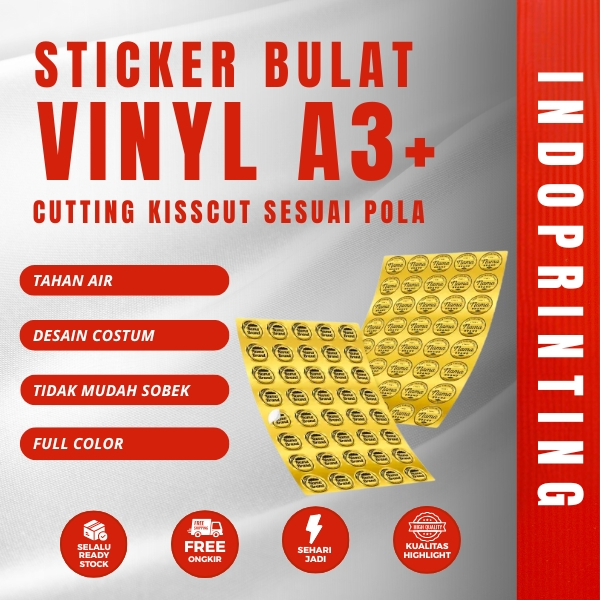 

Cetak Stiker Label Anti Air A3+ Cutting / Sticker label makanan /Stiker Grosir/ Vinyl A3