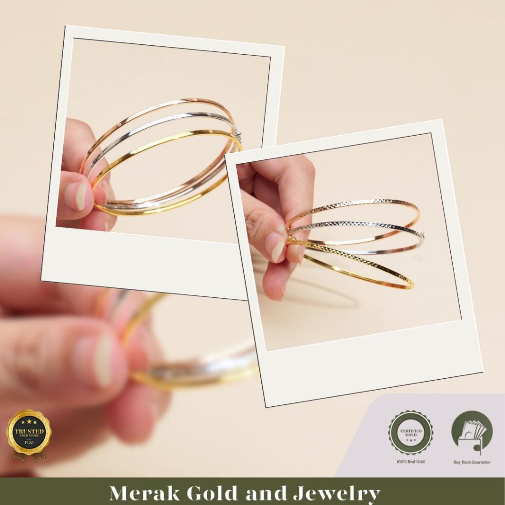 Merak Gold - Gelang Keroncong Emas 1 Set Isi 3 Model cartiem dan Reflecta 3 Warna Oval | Emas Tua Ka