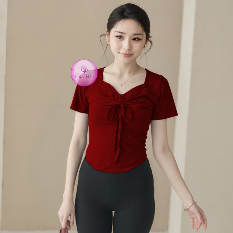 Kaos Wanita V Neck Lengan Pendek Atasan Baju Wanita Model Tali Pita Depan 908