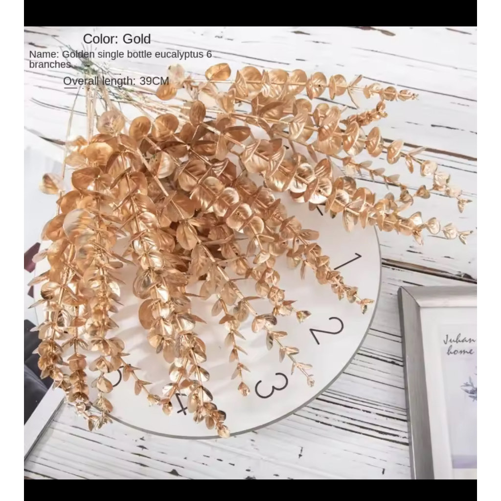 eucalyptus leaf artificial flower bunga dekorasi gold aksesoris fake flower