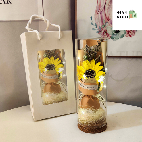 Bunga Matahari Lampu Hias Dekorasi LED Eternal Flower Dome Glass Cover Sunflower