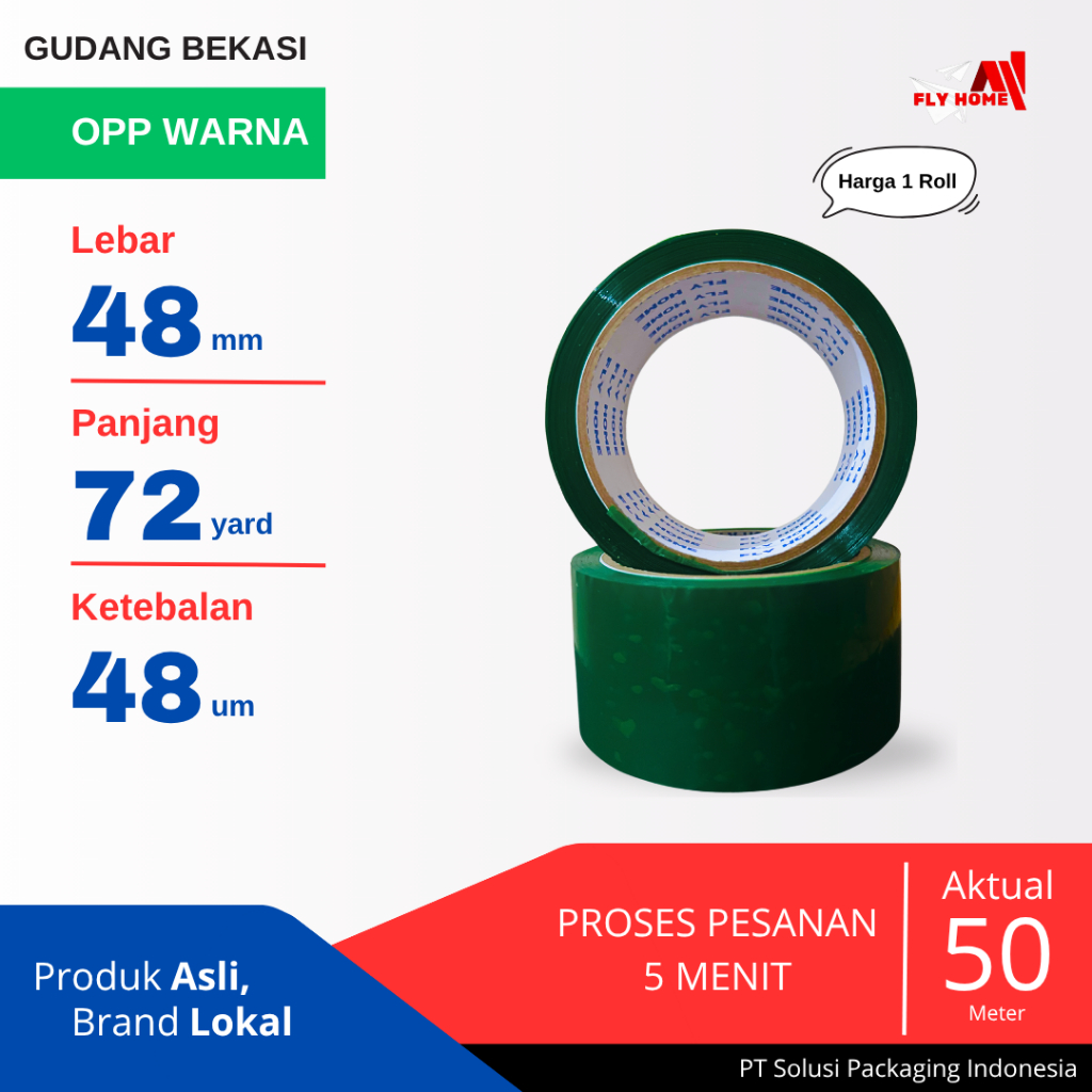 

FLYHOME 1Roll Lakban Warna Hijau 48x72Y 2inchi 72 Yard