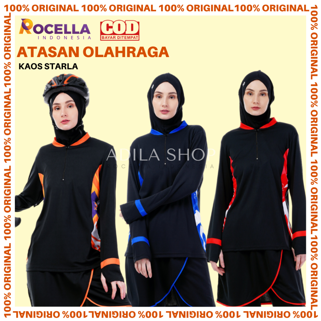 ROCELLA Kaos Olahraga Muslimah Rocella Kaos Starla Baju Olahraga Lari Baju Jogging Sepeda