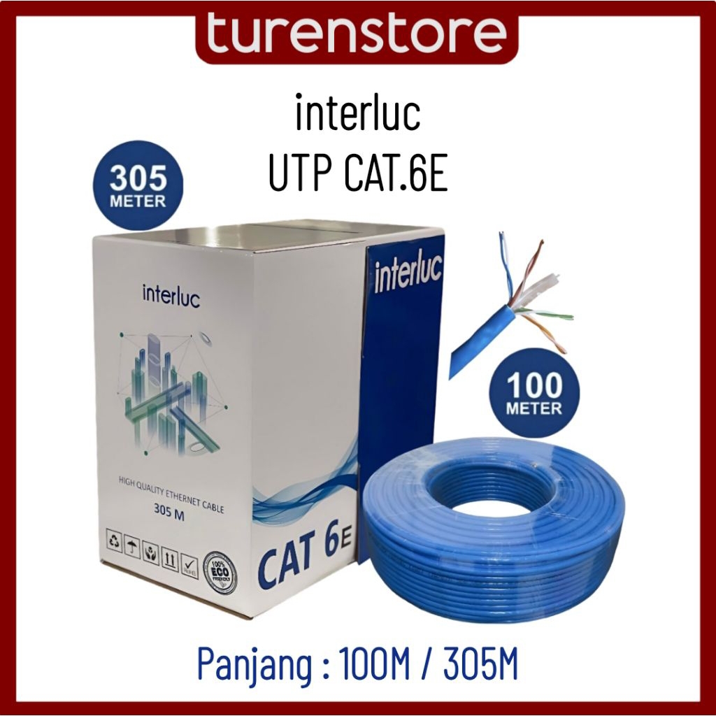 interluc UTP CAT6 CAT6E 1 Dus 1 Roll 100M / 305M Kabel LAN Gigabit CAT6 CAT6E