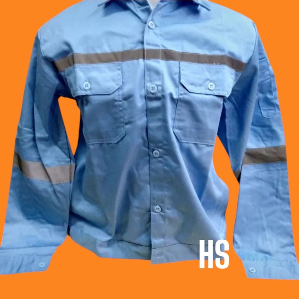 Baju safety kerja proyek lengan panjang Baju k3 proyek -Biru muda / biru laut