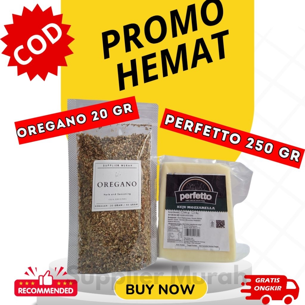 

Mozarella Perfetto 250 Gram + Oregano 20 Gram Paket Hemat