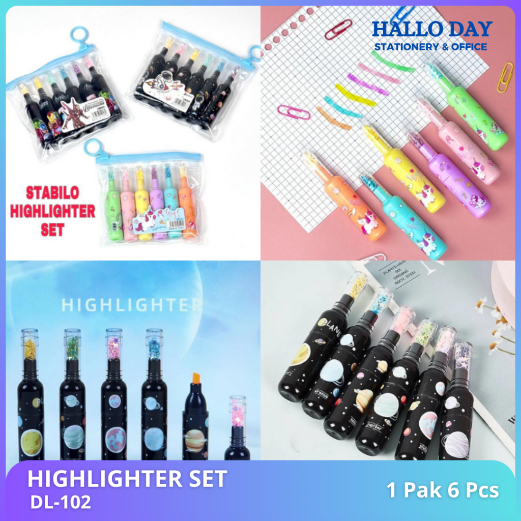 

HD Highlighter Set Isi 6 Bentuk 2 Sisi/Penanda Berwarna/Highlighter