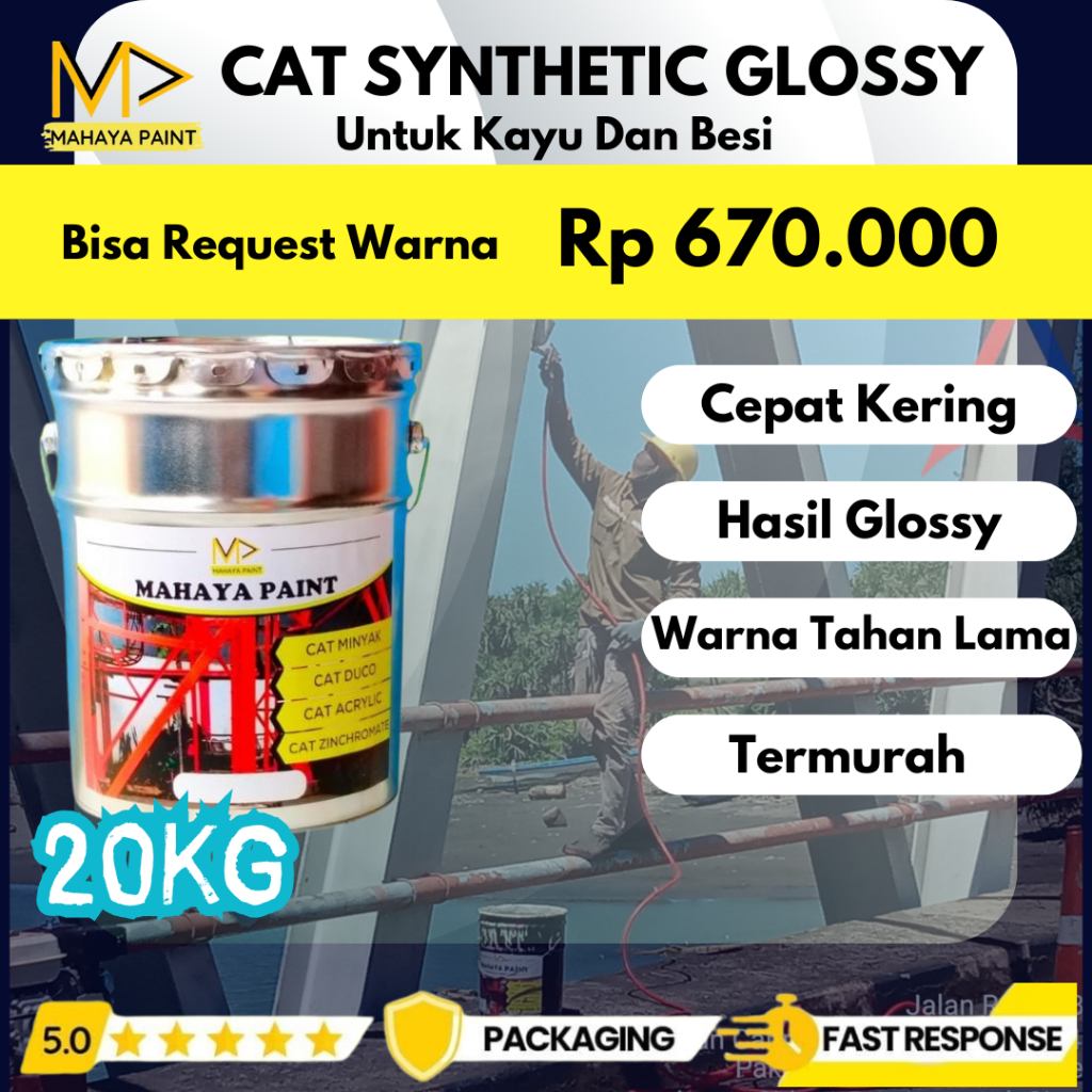 Cat Minyak Hitam Glossy Cat Synthetic Besi Dan Kayu Super Gloss 20Kg Mahaya Paint