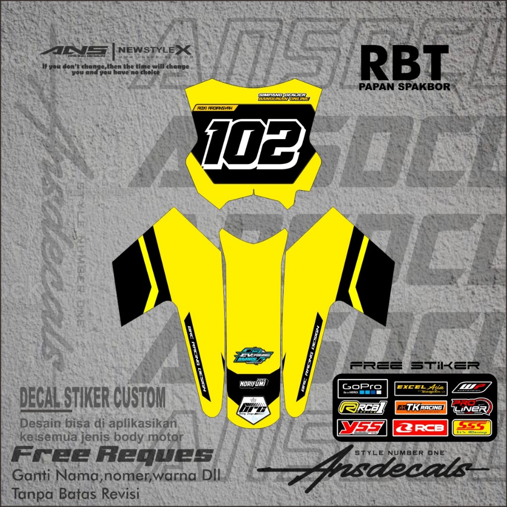 DECAL SPAKBOR PAPAN NOMER RBT STIKER RBT JUPITER SUPRA VEGA REVO STIKER CUSTOM SPAKBOR PAPAN NOMOR